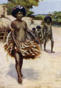 Iväg till Dubu Dance, Brittiska Nya Guinea (färg litho) av Norman Hardy