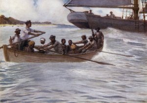 "Blackbirders" på Salomonöarna (färg litho)