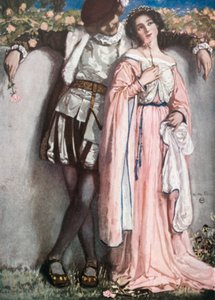 Beatrice och Benedictus. Mycket väsen för ingenting - Akt IV, Scen 1 (färglitografi)