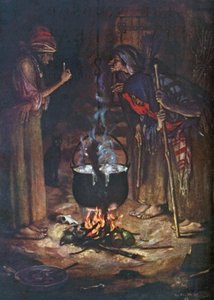 De konstiga systrarna. Macbeth - Akt IV, Scen 1 (färglitografi) av Norman Mills (after) Price
