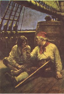 Pipan skakade när han lutade axeln mot den, från Treasure Island publicerad av MacDonald 1947 (färg litho)