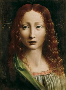 Frälsaren, målning av Lombardskolan. Slutet av 1400-talet. Olja på trä. 25 cm x 18,5 cm. Madrid. Lazaro Galdiano Foundation.