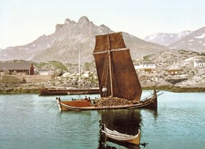 Nordlandsbåt med stocklast, Norge, 1890-1900