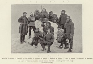 Besättningen på Fram efter sin andra vinter, cirka 24 februari 1895 (s/v foto) av Norwegian Photographer