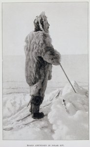 Roald Amundsen i polardräkt, ur "The South Pole...", publ. 1912 (lito) av Norwegian School