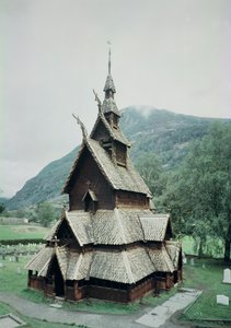 Vy över Borgund stavkyrka, ca 1150