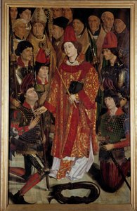Saint Vincent, beskyddare av Lissabon Polyptyk av Saint Vincent av Zaragoza omgiven av eveques riddare. Målning tillskriven Nuno Goncalves eller Gonzalvez (1400-talet) National Museum of Ancient Art, Lissabon.