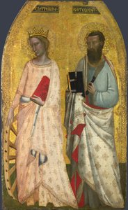 Helgonen Katarina och Bartolomeus, ca 1350 (äggtempera på trä) av Nuzi Allegretto and Ghissi Francescuccio (fl.1345 74)