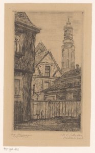 Stadsbild med tornet i Weimar Alt Weimar (titel på objekt) av Octavia Cornelia Suzanna Hofstede de Groot (signed by artist)