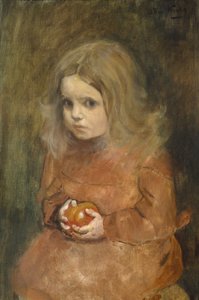 Liten flicka med äpple (olja på duk)