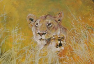 Mother and Baby I (Lions) 1995 (bläck, akryl och blyerts på papper) av Odile Kidd