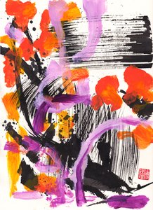 Bach Encounter Floral Ink Abstraction, 2021 (bläck och färg på Xuan-papper) av Odilia W. Y. Fu