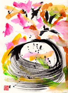 Mozart Ode To Love Floral Ink Abstraction, 2021 (bläck och färg på Xuan-papper)