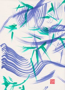 Zen Green Bamboo Abstraction 1, 2020 (akryl på Xuan-papper) av Odilia W. Y. Fu
