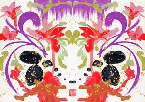 Zen Orange Purple Flowers 2, 2021 (akryl på duk, digital) av Odilia W. Y. Fu