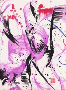 Zen Purple Lullaby Ink Abstraction 1, 2020 (bläck och färg på Xuan-papper) av Odilia W. Y. Fu