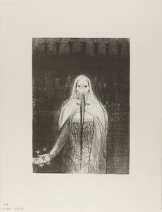 Och han hade i sin högra hand sju stjärnor; och ur hans mun gick ett skarpt tvåeggat svärd, plåt 1 av 12 av Odilon Redon