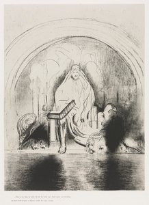 Och jag såg i hans högra hand som satt på tronen en bok skriven inuti och på baksidan, förseglad med sju sigill av Odilon Redon