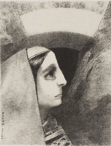 Innan melankoliens svarta sol uppträder Lenore, tallrik två från To Edgar Poe av Odilon Redon
