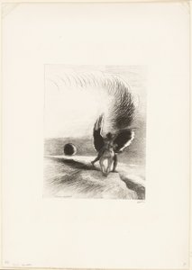 Under The Wing of Shadow bet den svarta varelsen energiskt, platta 4 av 6 av Odilon Redon
