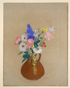 Blombukett i brun lervas av Odilon Redon