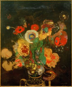Bukett blommor mot en svart bakgrund