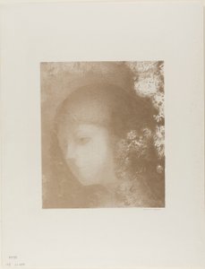 Barns huvud med blommor av Odilon Redon