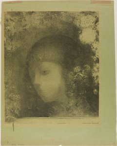Barns huvud med blommor av Odilon Redon