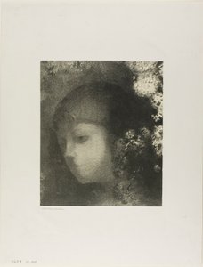 Barns huvud med blommor av Odilon Redon