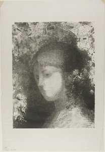 Barns huvud med blommor av Odilon Redon