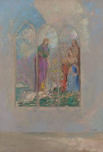 Devotion near a red bush av Odilon Redon