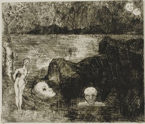 Dream Vision, ca 1880 (etsning och torrnål på elfenbensvävt papper) av Odilon Redon