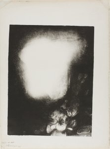 Huvud av kvinna med corsage av blommor av Odilon Redon