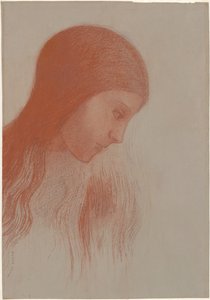 Huvud av en ung flicka i profil av Odilon Redon