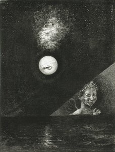 På horisonten, visshetens ängel, och på den mörka himlen, en frågande blick. Serie: För Edgar av Odilon Redon