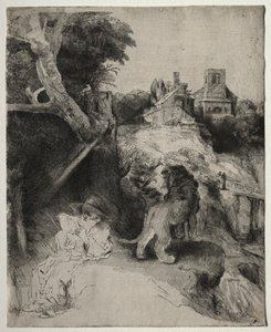 St. Jerome läser i ett italienskt landskap av Odilon Redon