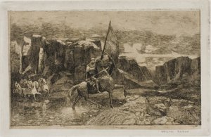 Fanbärare som korsar en bäck av Odilon Redon