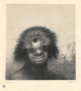 The Misshapen Polyp Floated on the Shores, en sorts leende och ohyggliga kyklop, från serien "Les Origines" av Odilon Redon