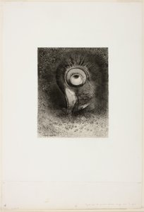 Det var kanske en första vision försökt i blomman, tallrik 2 av 8 från "Les Origines" av Odilon Redon