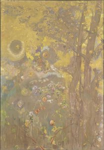 Träd på gul bakgrund, 1901 av Odilon Redon