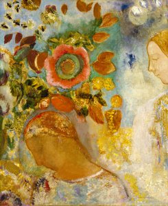 Två unga flickor bland blommor, 1912 av Odilon Redon