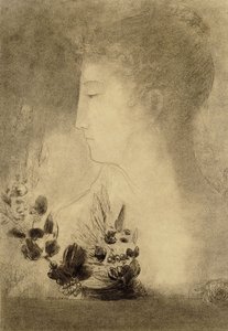 Kvinna i profil med en lagerkrans; Profil av kvinna med lagerkrans, av Odilon Redon