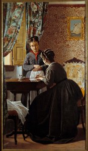 Analfabeten eller kvinnan som skriver ett brev till sin piga Målning av Odoardo Borrani (1834-1905) 1869 Privat samling