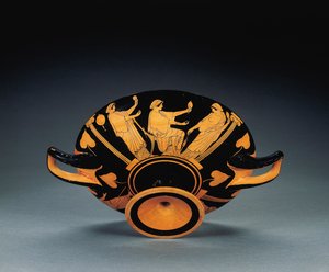 Attic rödfigurerad kylix, c.470 f.Kr. (terrakotta) (se även 2636771-2) av Oedipus Painter (attr. to)