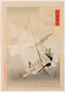 Stirring Tales of the Campaign against China and the Mirror of Honor: Shirakami Genjirō med sin bugel "marsch" i munnen vid punkten av hans död av Ogata Gekko