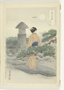 Fullmåne och tall Jämförelser mellan skönheter och blommor (serietitel) Bijin hana kurabe (serietitel på objekt) av Ogata Gekko