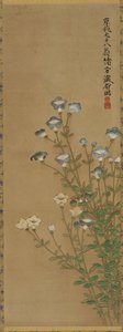 Blåvita blommor på smala stjälkar, Edo-period, 1700-1800-tal