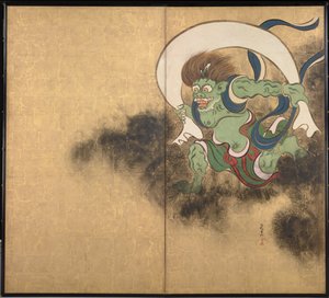 Vindguden Höger del av en tvåpanelsskärm - Verk av Ogata Korin (1658-1716), akvarell och bläck på papper, tidigt 1700-tal, japansk konst, österländsk mytologi - Tokyos nationalmuseum, Japan av Ogata Korin