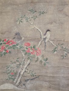 Fåglar och kamelia i snö, ca 1700 (bläck och färger på papper) av Ogawa Haritsu