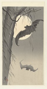 Fladdermöss och fullmåne av Ohara Koson